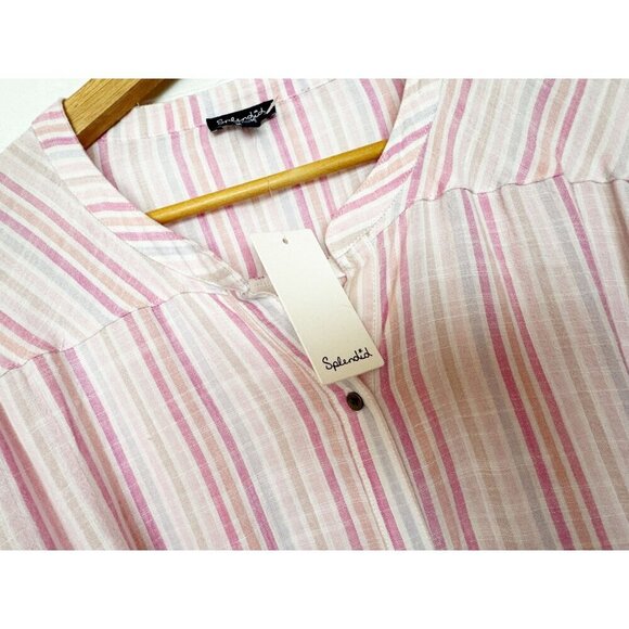 SPLENDID Wailea Hibiscus Pastel Stripe Linen Blend Full Button Dress Sz M NEW NW - Picture 4 of 8